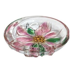 Japanese Savior Vivre Crystal Glass Poinsettia Flower Trinket Dish Ash Tray Vtg
